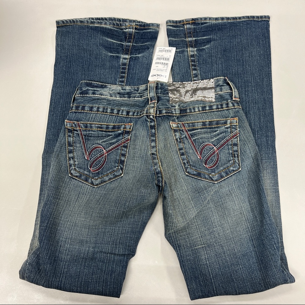 Vintage Bebe Kayla Distressed Flare Leg Chainmail Jean - Picture 6 of 16
